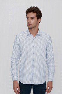 Men Clothing - قميص رجالي بقصة واسعة وجيب منقوش لؤلؤي أزرق 100351043 - Turkey