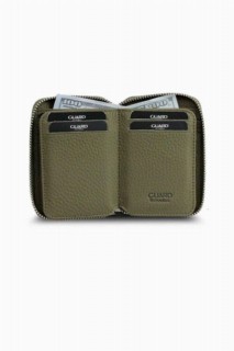 Zippered Green Leather Mini Wallet 100345224