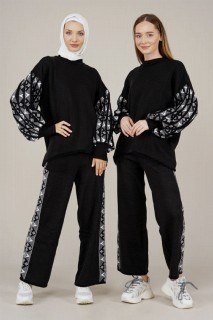 Outwear - Women's Balloon Sleeve Patterned Knitwear Suit 100352585 - Turkey