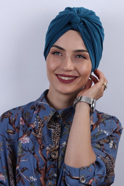 Woman Bonnet & Turban - Dolama Bonnet Petrol Blue 100285248 - Turkey