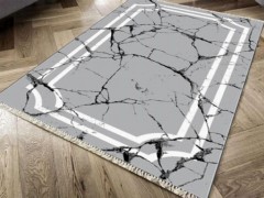 Carpet - Non-Slip Base Digital Print Velvet Carpet Linear Stone Gray 150x220 Cm 100260390 - Turkey