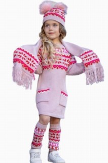 Outwear - Girl's New Diva 4 Piece Pink Knitwear Dress 100328752 - Turkey
