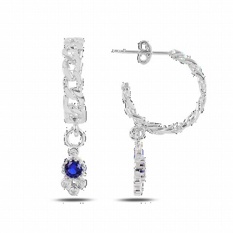 Jewelry & Watches - موديل السلسلة: أقراط فضة مرصعة بحجر الزركون الأزرق 100347120 - Turkey