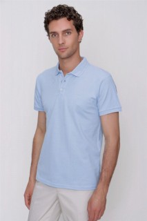 T-Shirt - Men's Blue Basic Polo Neck Dobby Tshirt 100351230 - Turkey