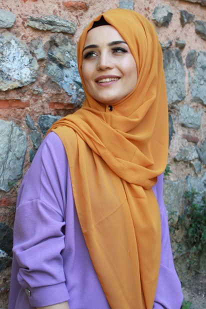 Woman Hijab & Scarf - Plain Chiffon Shawl Mustard Yellow 100285454 - Turkey