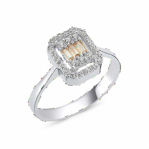 jewelry - Piece Baguette Stone Silver Women's Ring Orange 100347343 - Turkey