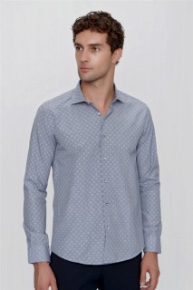 Men's Navy Blue Patterned Slim Fit Slim Fit Shirt 100351030