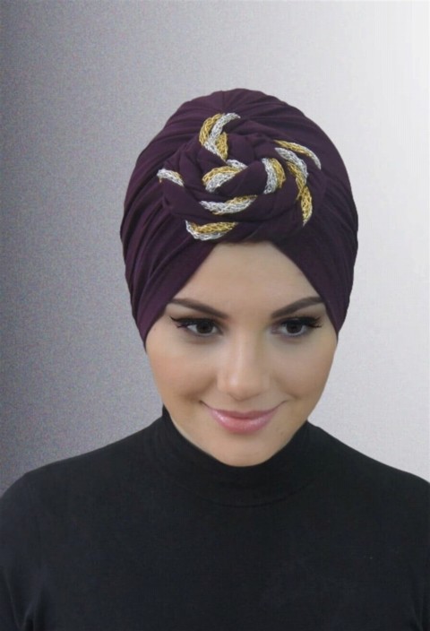 Woman Bonnet & Turban - دولاما بونيه جاهزة اللون - أرجواني - Turkey