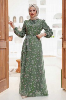 Clothes - Almond Green Hijab Dress 100339728 - Turkey
