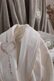 Sare Luxury Embroidered Cotton Bathrobe Set Cream Beige 100259780