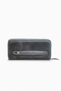Guard Double Zippered Crazy Gray Leather Clutch Bag 100346122