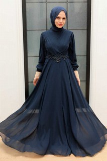 Evening & Party Dresses - فستان سهرة حجاب أزرق كحلي 100340338 - Turkey