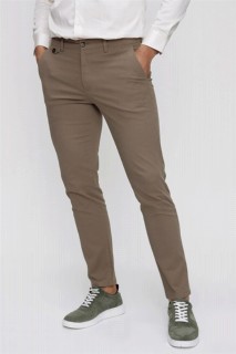 pants - Men's A-Brown Cotton Slim Fit Side Pocket Linen Trousers 100351262 - Turkey
