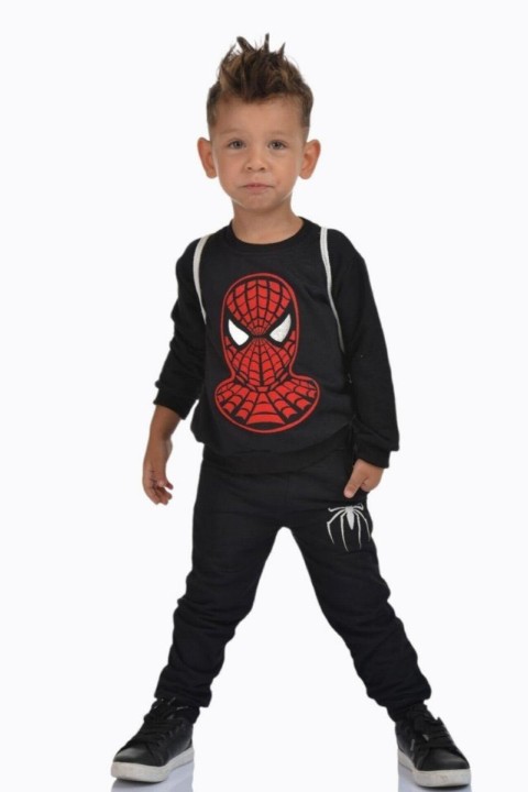 Tracksuit Set - Boy Spiderman Logo Black Tracksuit 100326878 - Turkey