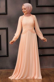 Evening & Party Dresses - Solmon Pink Hijab Evening Dress 100299372 - Turkey