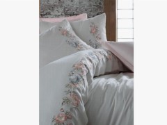 Lace Freesia Embroidery Cotton Satin Duvet Cover Set Powder 100280352
