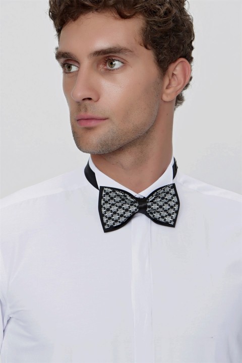Men's White Cuffed Soft Satin Collar Plain Slim Fit Shirt 100351048