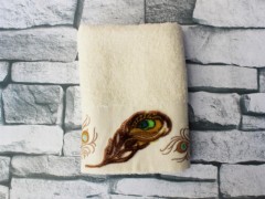 Dowry Towel - Dowry Land Feather Embroidered Dowery Towel Cream 100330299 - Turkey