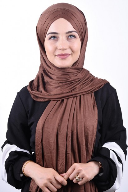 Cross Style - Combed Cotton 3-Striped Shawl Brown 100285210 - Turkey