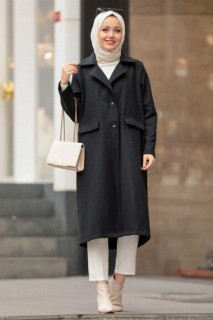 Coat - Schwarzer Hijab-Mantel 100338655 - Turkey