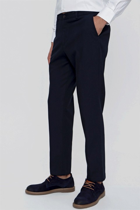 Men's Navy Blue Dynamic Fit Casual Side Pocket Cotton Linen Trousers 100350948