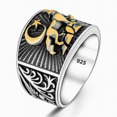 Bozkurtlu Side Ottoman Embroidered Silver Ring 100346543