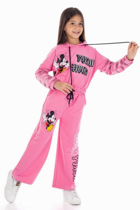 Girl Boy Mickey Mouse Elastic Waist Wide Leg Pink Tracksuit Suit 100327072
