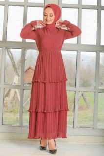 Clothes - Dark Salmon Pink Hijab Dress 100335777 - Turkey
