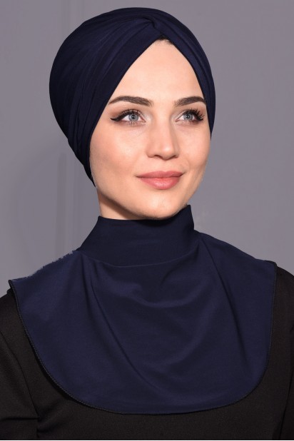 Lavanderose Style - Col Hijab Bouton Pression Bleu Marine - Turkey
