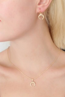 Necklaces - Gold Color Crescent Figure Women Necklace Earring Set 100327951 - Turkey