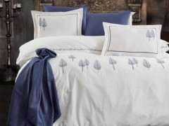 Melina Embroidered Cotton Satin Linen Double Duvet Cover Set Anthracite 100331444