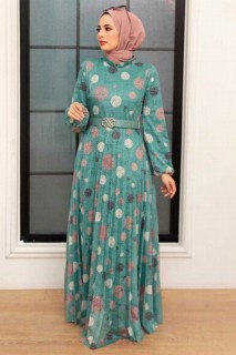 Woman Clothing - Robe Hijab Vert Amande 100341491 - Turkey