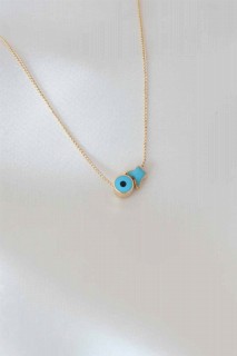 Necklaces - Evil Eye Bead Figured Butterfly Detail Gold Color Women's Necklace 100327658 - Turkey