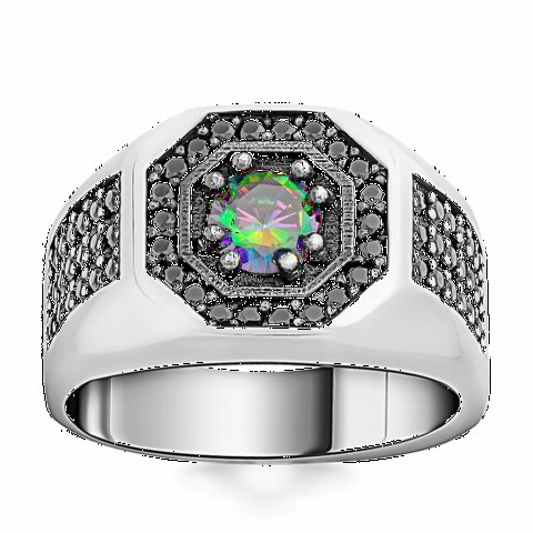 mix - Octagon Model Silver Ring with Mystic Topaz Stone in the Middle 100349309 - Turkey