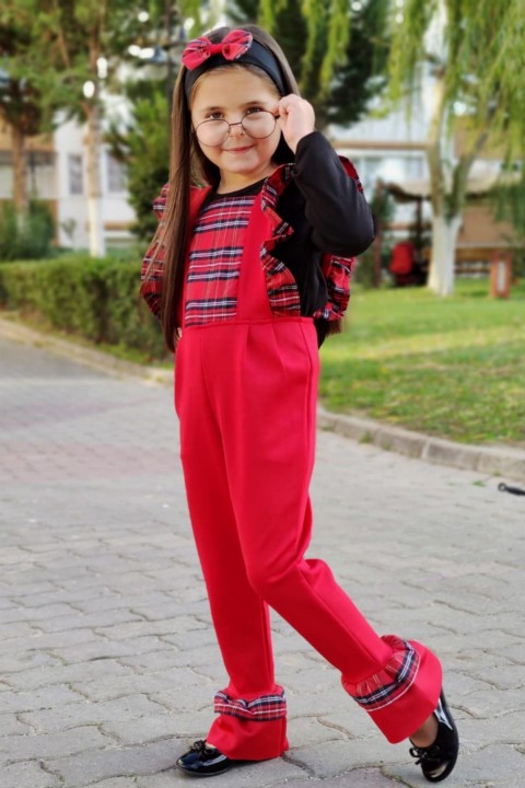 Boy Girl Plaid Detailed Red Jumpsuit 100327031