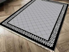 Carpet - Non-Slip Base Digital Print Velvet Carpet Checker Gray 180x280 cm 100260366 - Turkey