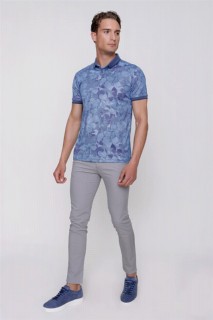Men's Sax Blue Interlock Patterned Trend Dynamic Fit Casual Fit Short Sleeve T-Shirt 100350828