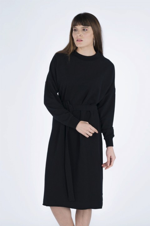 Daily Dress - Women's Belted Combed Cotton Dress 100326346 - Turkey