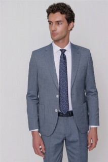 Men's Navy Blue Striped Slim Fit Slim Fit Bag Pocket 6 Drop Suit 100351284