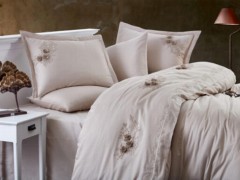 Dowry set - Bettbezug-Set für Doppelbetten aus Baumwollsatin mit Trace-Stickerei Weiß 100331435 - Turkey