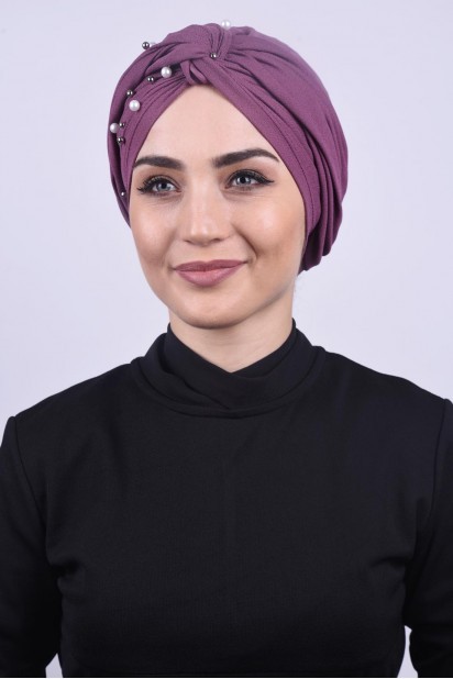 Woman Bonnet & Turban - دولاما بونيه لؤلؤية وردة مجففة داكنة - Turkey