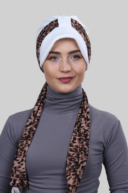 Woman Bonnet & Turban - وشاح قبعة بونيه أبيض - Turkey