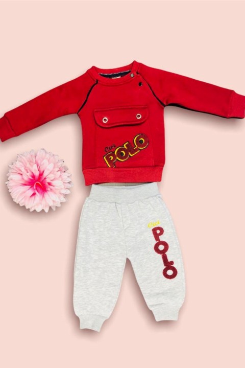 Baby Boy Clothes - Baby Boy Cici Double Yarn Claret Red Bottom Top Set 100326966 - Turkey