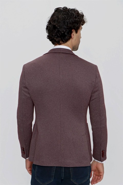Men's Dark Claret Red Seoul Slim Fit Slim Fit Bag Pocket Knitted Jacket 100350919