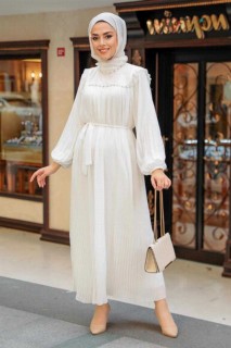 Woman Clothing - White Hijab Dress 100341476 - Turkey
