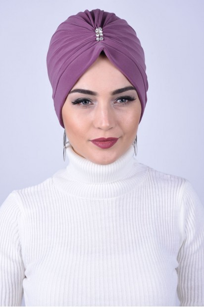 Woman Bonnet & Turban - وردة مجففة داكنة مرصع بالجواهر - Turkey