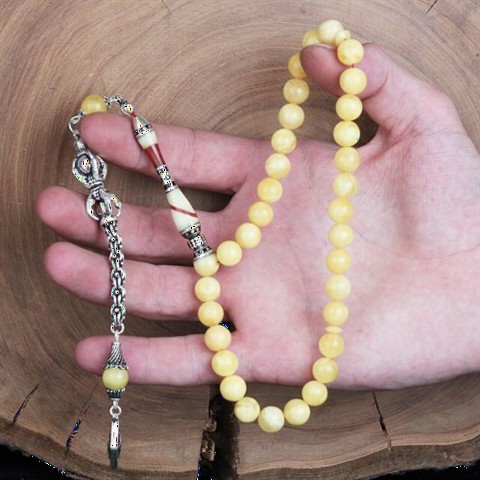 925 Sterling Silver Tasseled Special Workmanship Amber Drop Rosary 100352168