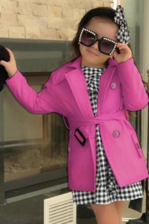 Girl's Front Button Detailed Pink Trench Coat 100351625