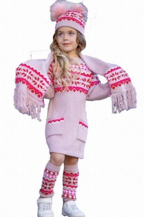 Kids - Girl's New Diva 4 Piece Pink Knitwear Dress 100327095 - Turkey