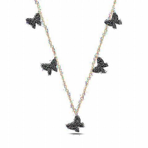 Black Zircon Stone Butterfly Model Silver Necklace 100346957